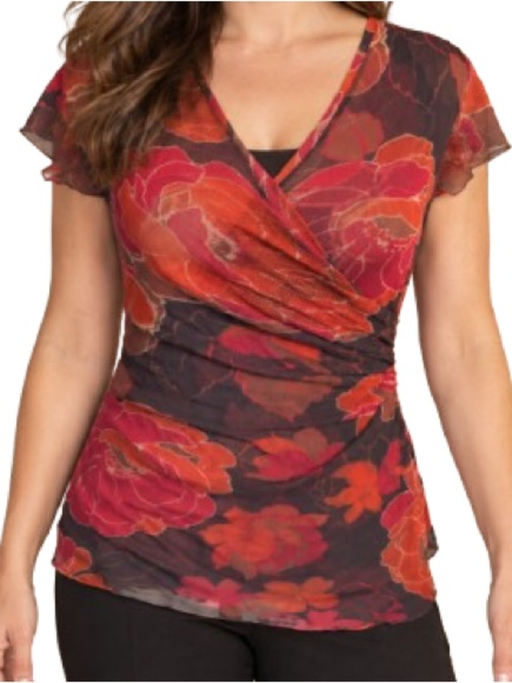 Sweet Pea by Stacy Frati Floral Mesh Ruched Wrap Top Medium Y2K